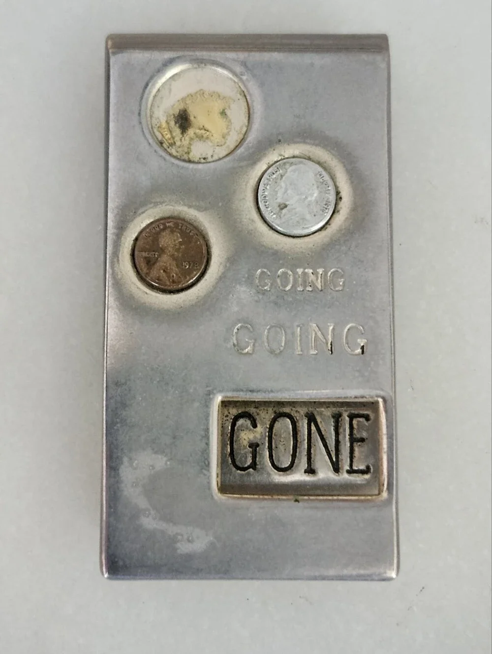 Vintage Silver Tone 'Going Going Gone' Money Clip